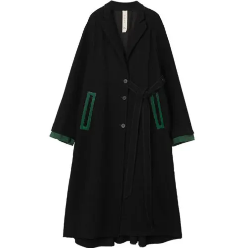 Green and Black Дизайн AIGYPTOS Осень Зима Женское винтажное элегантное шерстяное Пальто Повседневное свободное зеленое кружевное лоскутное черное шерстяное пальто - Цвет: Green and Black