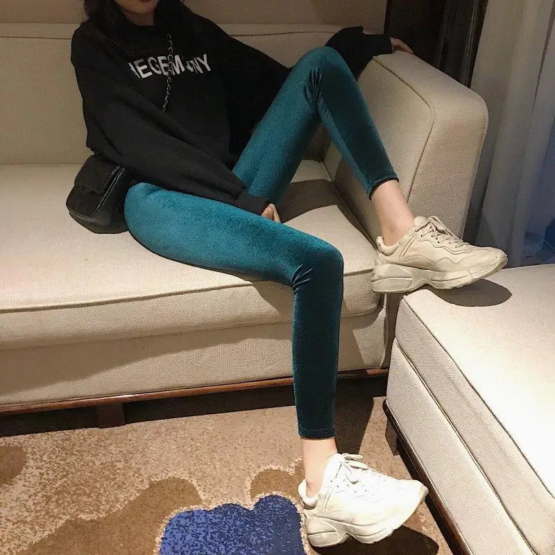 

Velvet Legging Pants Women's Tight pants Slim Casual Cotton High Waist Comfortable Elastic Skinny Pants Lady velvet Trousers