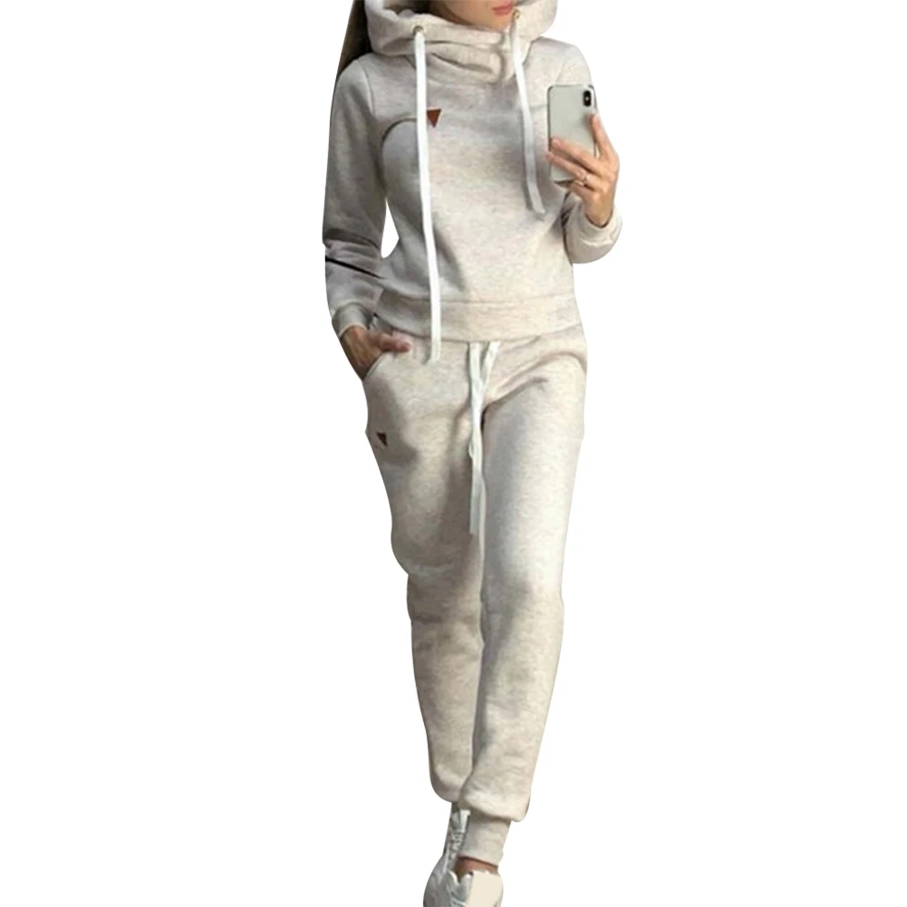 Модный женский костюм из 2 предметов для путешествий, отдыха, бега, Одноцветный флисовый спортивный костюм толстовки с подкладкой, комплект со штанами