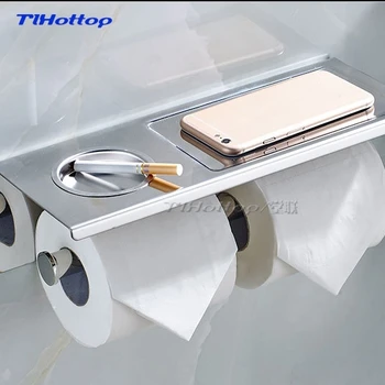 

Stainless Steel Toilet Paper Holder With Shelf Adhesive Double Tissue Holder With Mobile Rack Bathroom Accessories YJ-8823