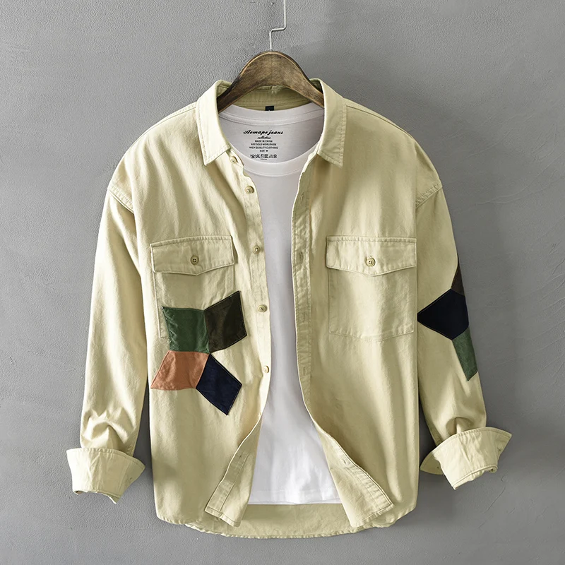 

Japanese Style Fashion Men Shirts Autumn Newly Patches Designer Casual Cotton Long Sleeve Shirt High Quality Streetwear Camisas