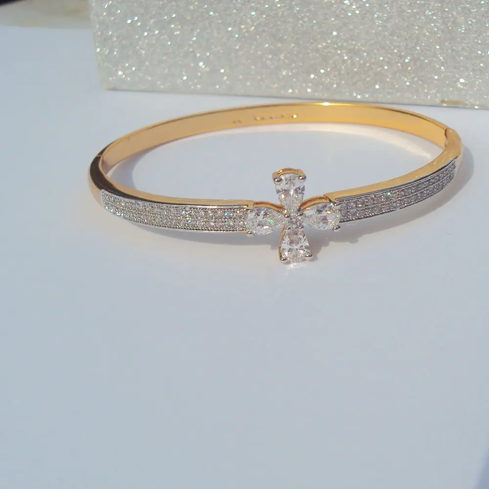 "Xu ping" старшая конструкция 18 K тонкая массивная, желтая, Золотая GF CZ кубический циркон крест, оформленный цветами плетеный браслет 60# женский