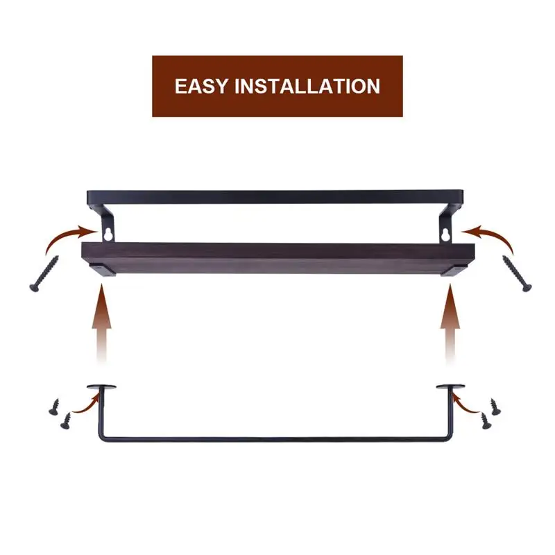 2PC Wooden Iron Wall Shelf Wall Mounted Storage Rack Organization For Kitchen Bedroom Home Decor DIY Wall Decoration Holder