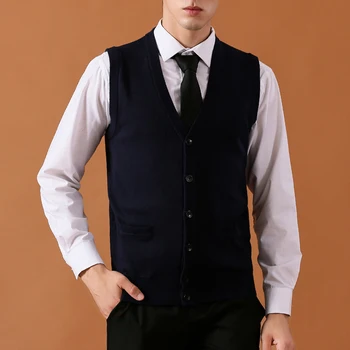 

Mens Wool Knit Vest Sweater Cardigan Jacket Sleeveless Tops Buttons Down V Neck Solid Basic Fashion Casual Smart BO27332211