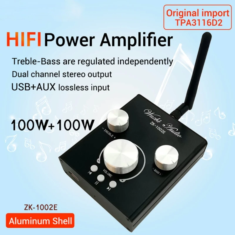 Плата Hi-Fi цифрового усилителя звука Bluetooth5.0 2x100 Вт стереоусилитель с USB AUX-входом