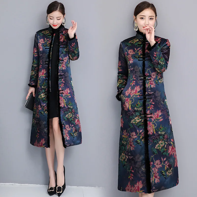 

Improved Padded Autumn And Winter Cheongsam Long Sleeve Glorious Mid-length Mom Open Front Thick Fashion Cheongsam Formal Dress