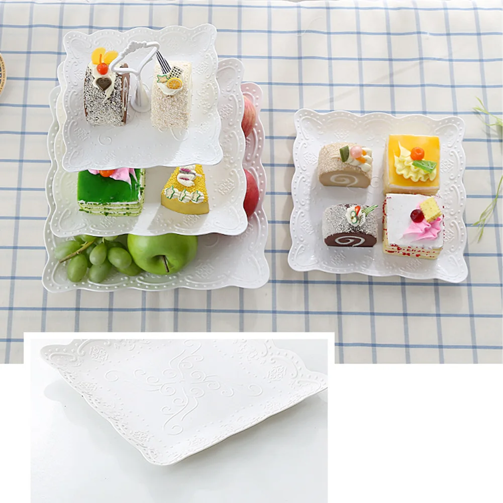 Tableware Party Square Afternoon Tea Wedding Emboss Cake Stand Plates Fruits 3 Tier