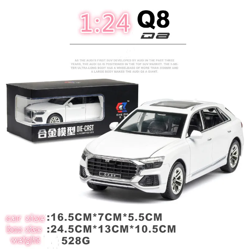 Simulation 1:24 Children's Alloy Toy Q8 with Acousto-optic Door Pull Back Car Model Collection Ornaments Kid Toys Boy Toys