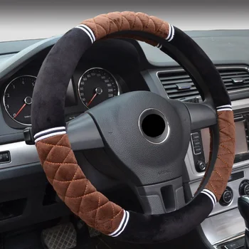 

New Winter Short Plush Steering Wheel Cover Embroidered Three-dimensional Non-slip Warm Winter Car Handle Cover
