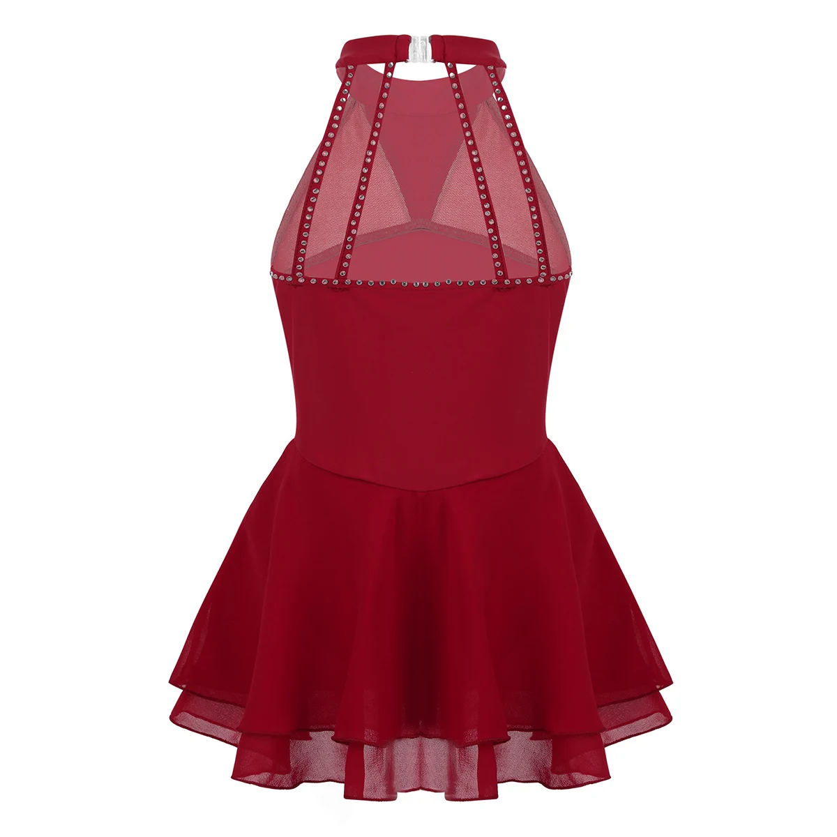 TiaoBug Kids Teens Sleeveless Sparkly Rhinestones Mesh Splice Figure Skating Dress Girls Ballet Gymnastics Leotard Dance Wear