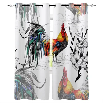 

Rooster Farm Cock Flower Poultry Curtains for Windows Drapes Blinds Custom Printing Curtain For Living Room Bedroom Home Decor