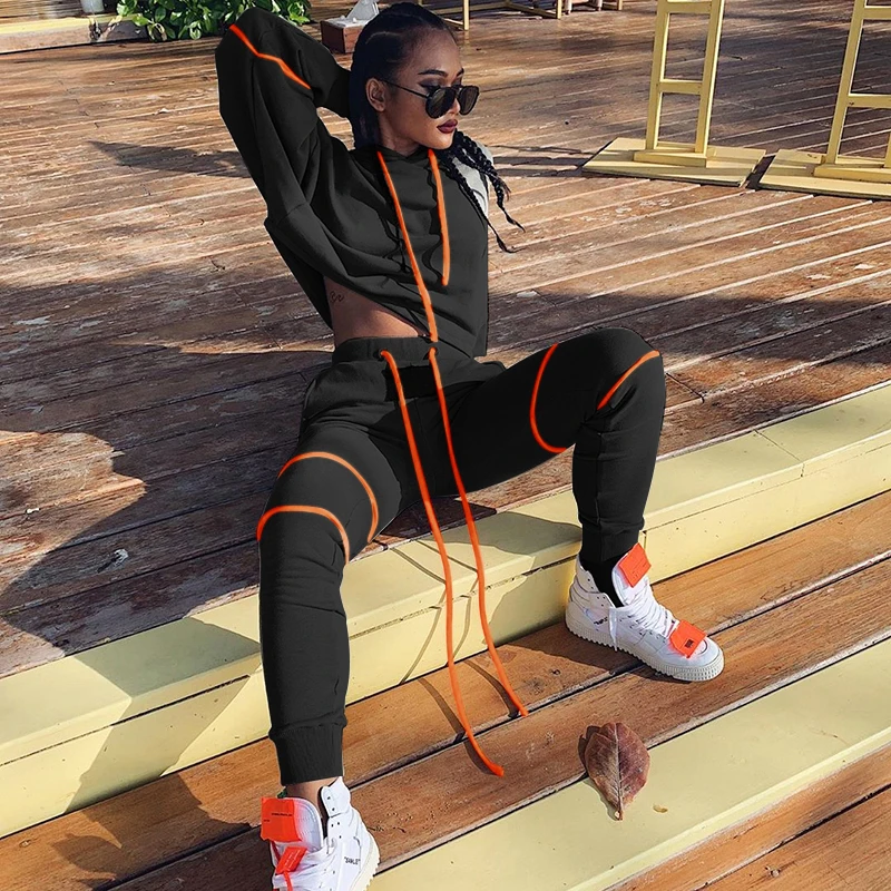 WannaThis/женский комплект из 2 предметов, толстовки, пуловер, укороченный топ и леггинсы, брюки, пэчворк, на шнурке, тонкий осенний Модный комплект уличной одежды