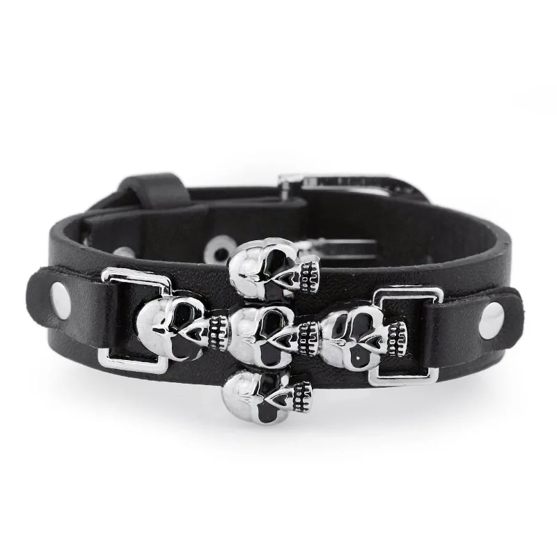 Free Shipping Skeleton Skull Punk Gothic Rock Leather Belt Buckle Bracelets For Women Men Bracelets & Bangles S301 - Image 2