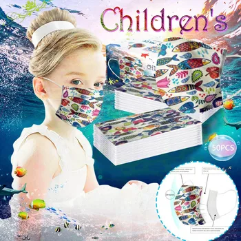 

50 Pcs Kids Disposable Face Mask Fashion Cartoon Print Non-Woven 3 Layer Face Masks For Germ Protection Mascarillas Flag Bandana