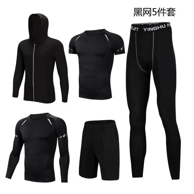 The black mesh 5 шт./компл. Для мужчин спортивный костюм для тренажерного зала Фитнес компрессионный спортивный костюм Одежда для бега спортивная одежда тренировки колготки - Цвет: The black mesh