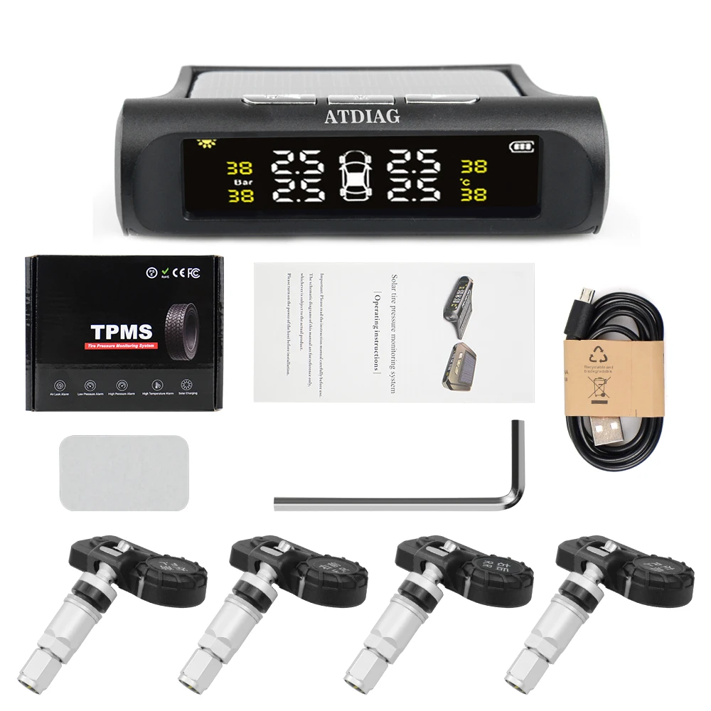 Smart Car TPMS Tyre Pressure Monitoring System Solar Power Digital LCD Display Auto Security Alarm Systems Tyre Pressure wholesa