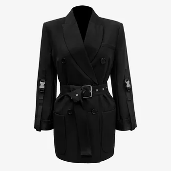 

TVVOVVIN Blazer Patchwork Bandage Women Black Long Women Blazers Jackets Casual Loose Black Blazers Coats 2020 Fashion Tops RL3