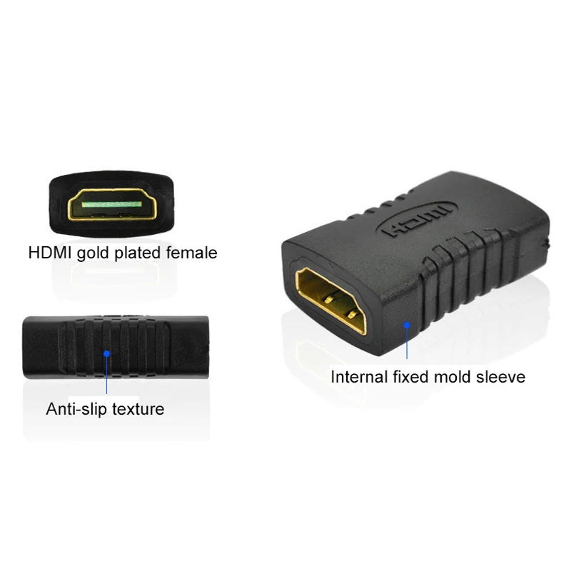 3/5Pcs High Quality Black HDMI Female to Female Extender HDMI2.0 Cable Cord Extension Adapter 1080P For Computer Projector HDTV