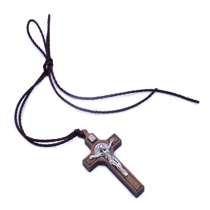 Ретро ожерелье с крестом Иисуса, деревянная металлическая подвеска, ювелирные изделия для мужчин и женщин, католический религиозный христианский шарм, подарок