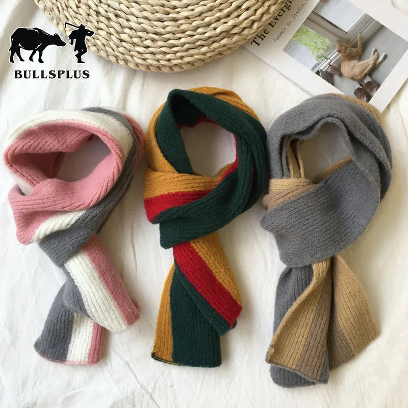 autumn and winter new children's scarf vertical strip color knitted long scarf baby warm scarf