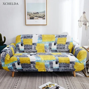 

Elastic Corner Sofa Cover for Living Room Yellow Gray Abstract Single Love Seater Armchair L Shape Stretch Sectional Couch Cover