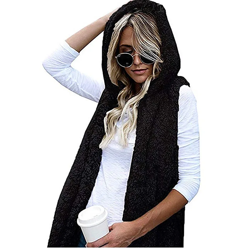 AliExpress, модный шерстяной кардиган с капюшоном, жилет без рукавов, Короткое женское пальто