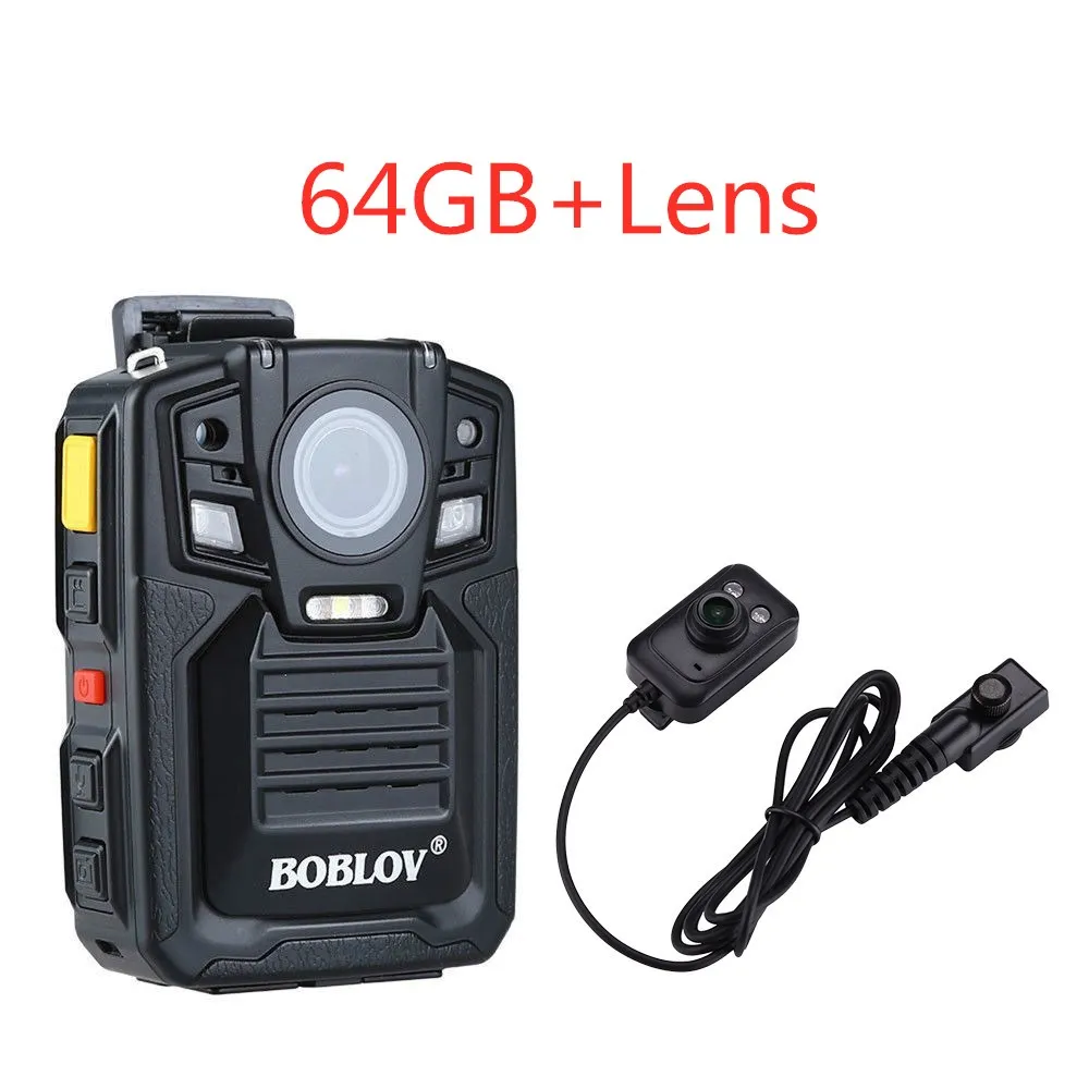64GB with Lens BOBLOV HD66-02 32 ГБ/64 Гб HD 1296P Мини видеокамера безопасности полицейский корпус камера ночного видения видео рекордер с ИК внешним объективом - Цвет: 64GB with Lens