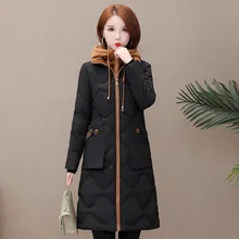 Длинное простое Модное теплое хлопковое пальто; Новинка года; стильное хлопковое пальто в Корейском стиле с длинными рукавами и капюшоном
