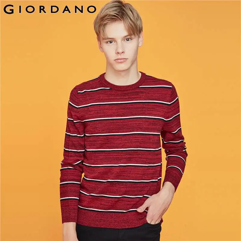 Giordano мужские свитера в полоску круглый вырез, длинный рукав Пуловеры 12 игл Kniting средней толщины Chompas Para Hombre 91059881