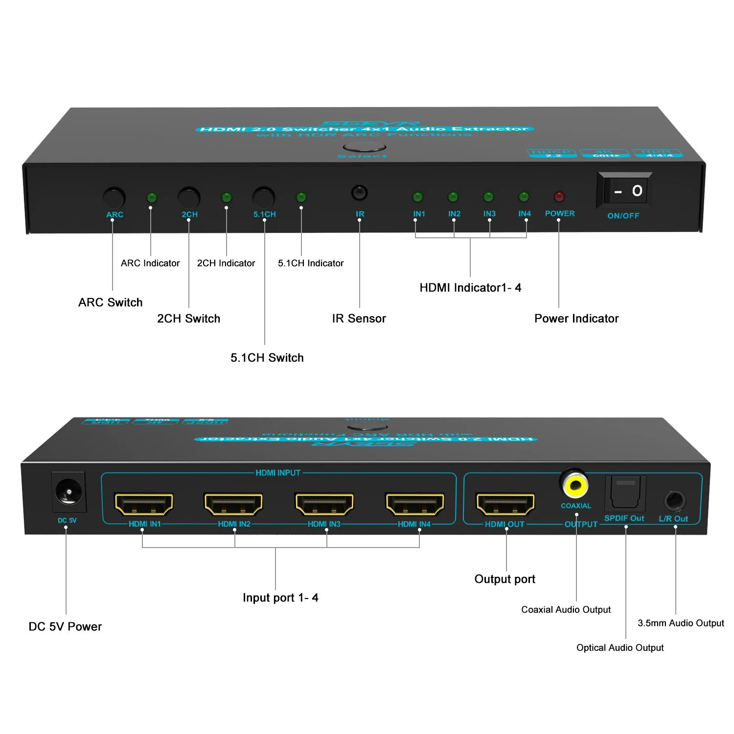 HDMI коммутатор 4x1HDMI аудио экстрактор 3D ARC аудио с оптическим SPDIF и L/R аудио выход HDMI переключатель дистанционного управления для PS4 Apple tv