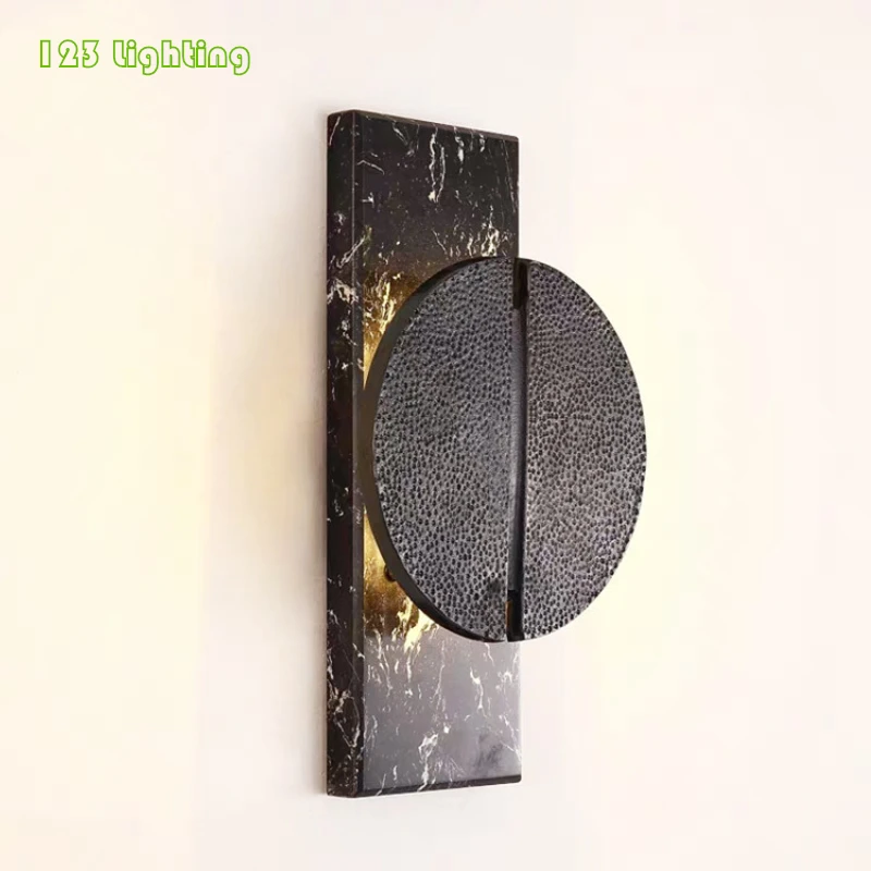 Black marble Натуральный мраморный светодиодный настенный светильник для фойе, коридора, настенные светильники, зеркальные прикроватные лестницы, настенные бра, скандинавские украшения, атмосферная лампа - Цвет абажура: Black marble