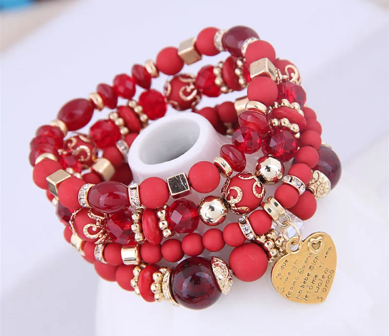 Kymyad (4pcs/set ) Multilayer Bohemia Bracelet Resin Beads Bracelets For Women Bijoux Vintage Heart Charm Bracelet Femme Jewelry bracelet jewelry