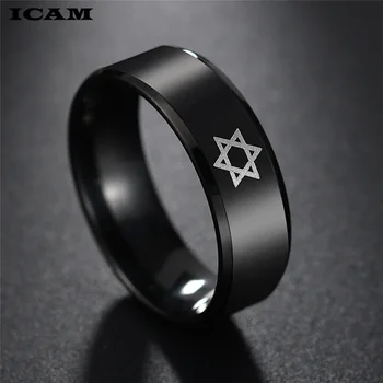 

ICAM Black Star of David Ring Men Religious Judaism Israel Jewish Jewelry Men Ring Stainless Steel Obsidian David Star Rings