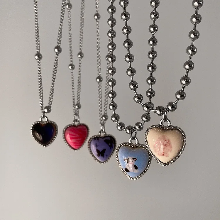 Kpop Cute Heart Pendant Necklace for Girls Women Fashion Kawaii Bear Sweater Neck Chain Aesthetic Jewelry Wholesale