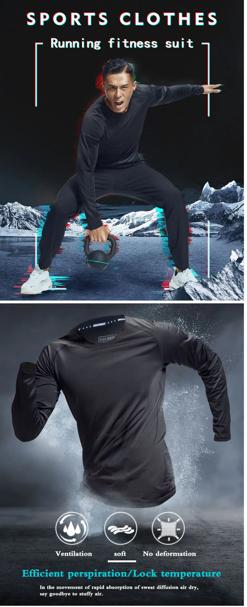 Спортивная мужская одежда с длинным рукавом, свободная быстросохнущая одежда для бега, зимний костюм, спортивная футболка, облегающая Спортивная одежда для баскетбола