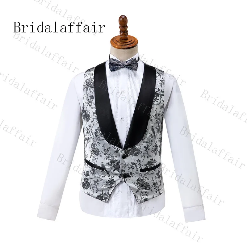 Костюм Bridalaffair Homme, серебристо-серый Magie and flower, мужские костюмы Terno Masculino, смокинг для выпускного, вечерние костюмы с цветочным рисунком, 3 предмета