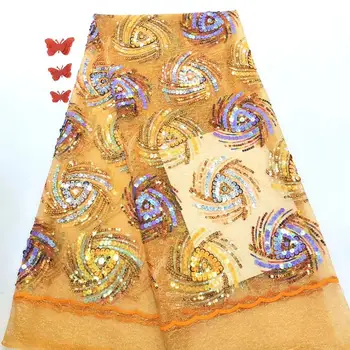 

2020 newest style for sequins lace fabric JOY-2305 Fashionable french net fabric for dress wedding or party dress