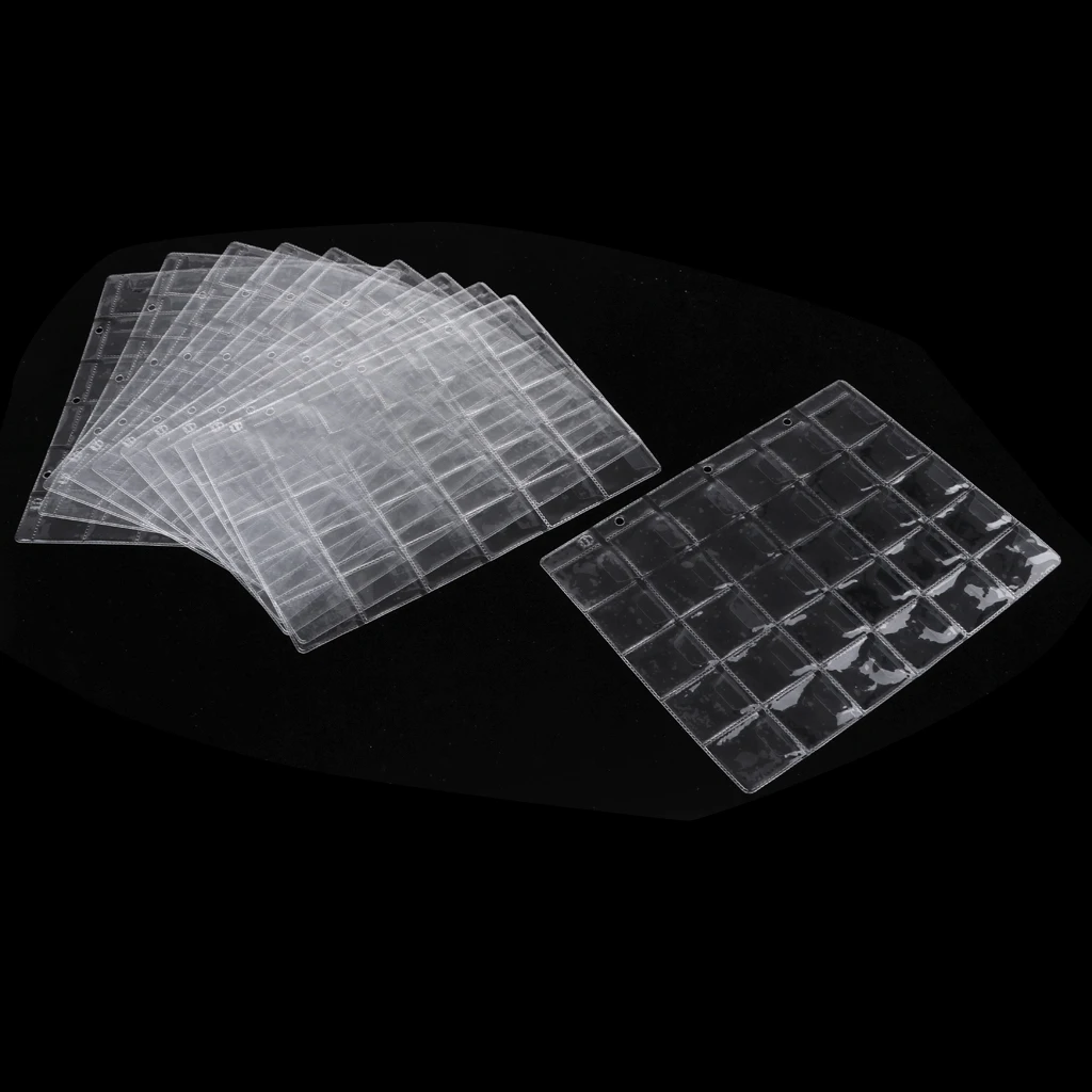10 Sheet Clear Plastic Coin Holders Storage Collection Money Album Coins Protector Sheets Holder with 300 Pockets
