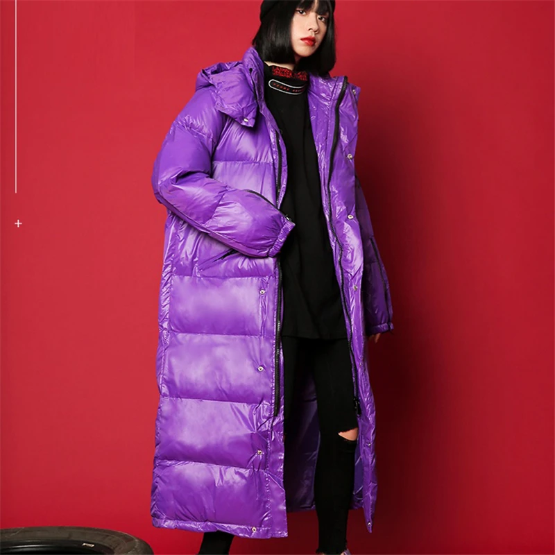 Новинка года; зимнее женское хлопковое пальто; Длинная Куртка выше колена с ярким лицом; свободная прямая толстая верхняя одежда с капюшоном; C265