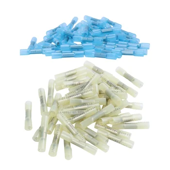 

50PCS BHT2 Heat Shrinkable Butt Connector 16-14AWG & 50Pack Yellow Heat Shrink Butt Wire Electrical Crimp Terminal
