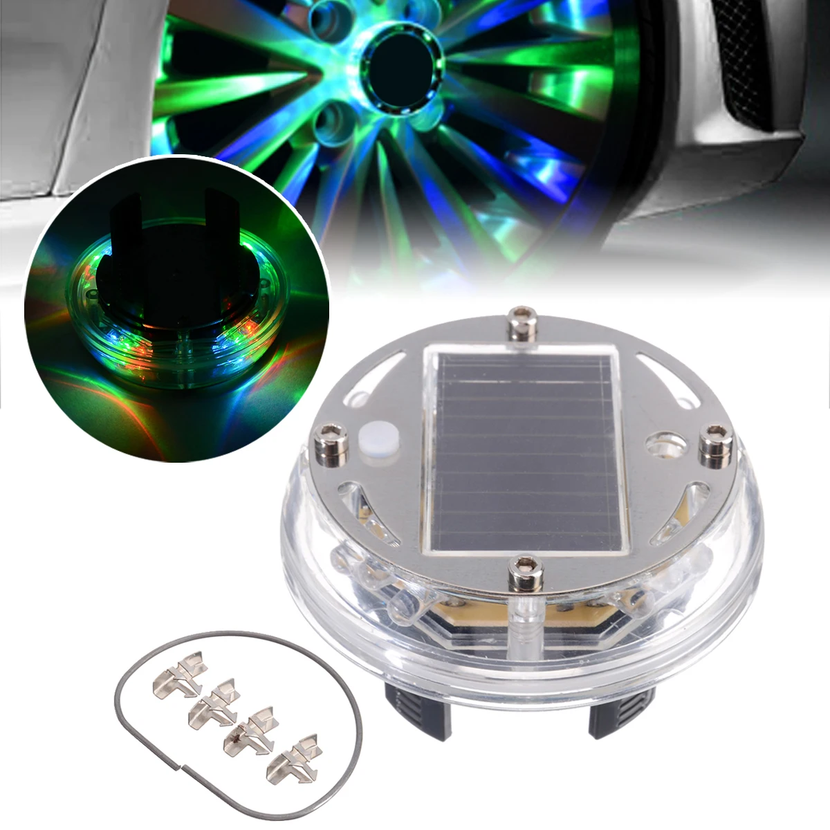 12 LED RGB Car Auto Solar Energy Flash Wheel Tire Rim Light for Auto Car Decoration Colorful Atmosphere Lamp