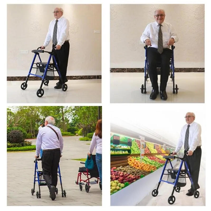 Walking chair can sit the elderly walking aid Aluminum alloy can push portable home walking aid with seat 3