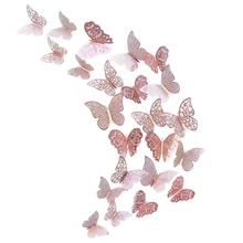 Декор в виде бабочек из розового золота 3D настенные наклейки Искусство Наклейки Diy Съемные наклейки фрески для дома, гостиной, детской спальни для девочек