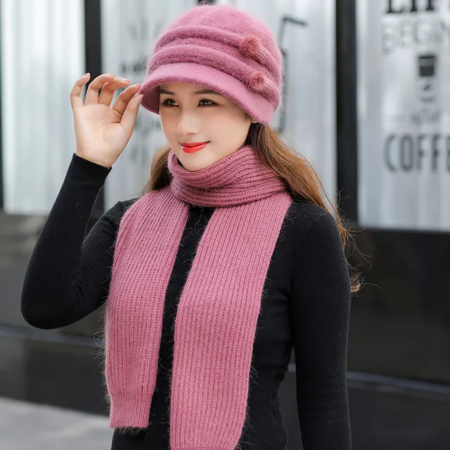 Gorro forrado de piel y bufanda para mujer, conjunto de gorro cálido, gorro de cubo de punto de piel de conejo informal, nuevo, Invierno|Las mujeres de punto y gorros| AliExpress