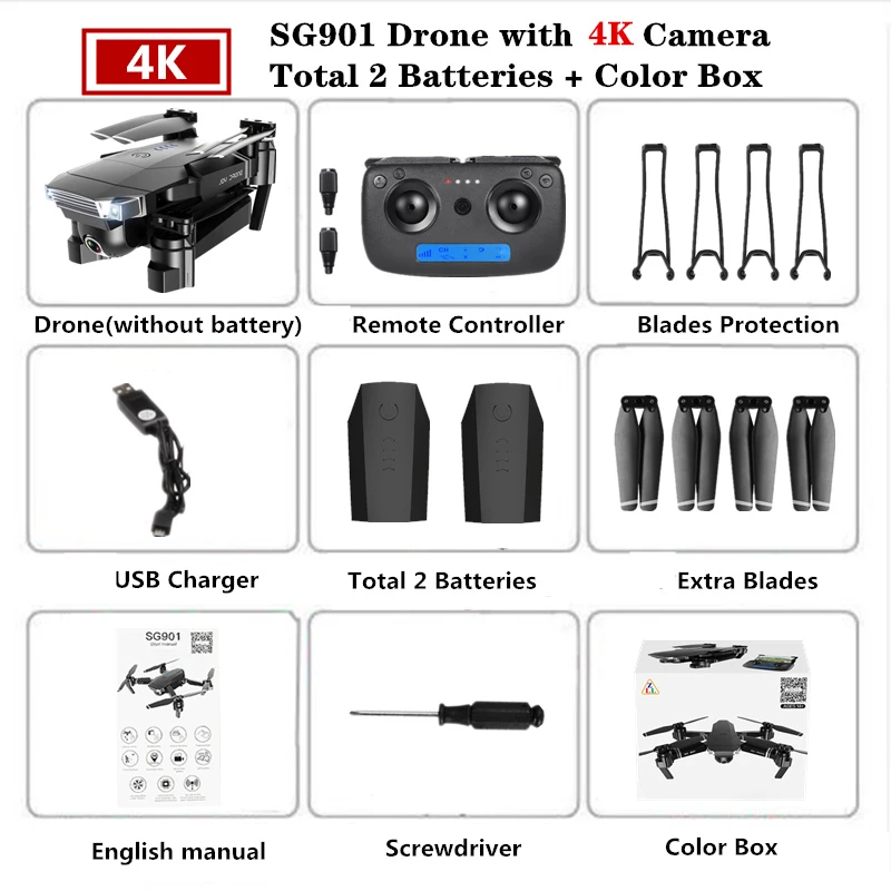 4K Color Box 2B SG901 Радиоуправляемый Дрон 4K Профессиональный Квадрокоптер с широкоугольной камерой игрушки оптический поток Квадрокоптер 18 минут Срок службы батареи VS XS816 - Цвет: 4K Color Box 2B