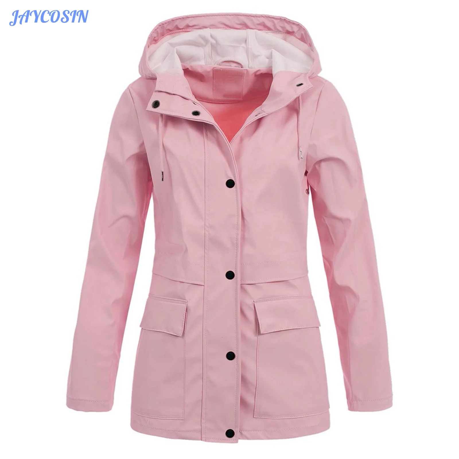 Sudadera con capucha impermeable largo de mujer, abrigo liso para exteriores, abrigo cálido a prueba de viento, con bolsillos, Sudadera larga, Parkas