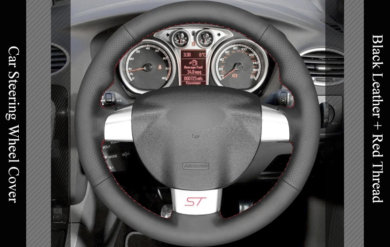 LQTENLEO черная искусственная кожа DIY крышка рулевого колеса автомобиля для Ford Focus ST 2005-2010 фокус RS 2005-2011 фокус 3 2005-2010