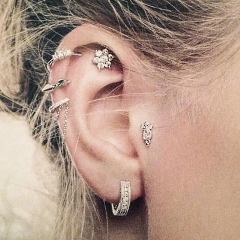 Винтажные серьги-клипсы в стиле панк, серьги Brinco для девочек, Bijoux, цепочка с кисточкой, крест, лунный лист, клипсы, серьги-манжеты для женщин, ювелирные изделия