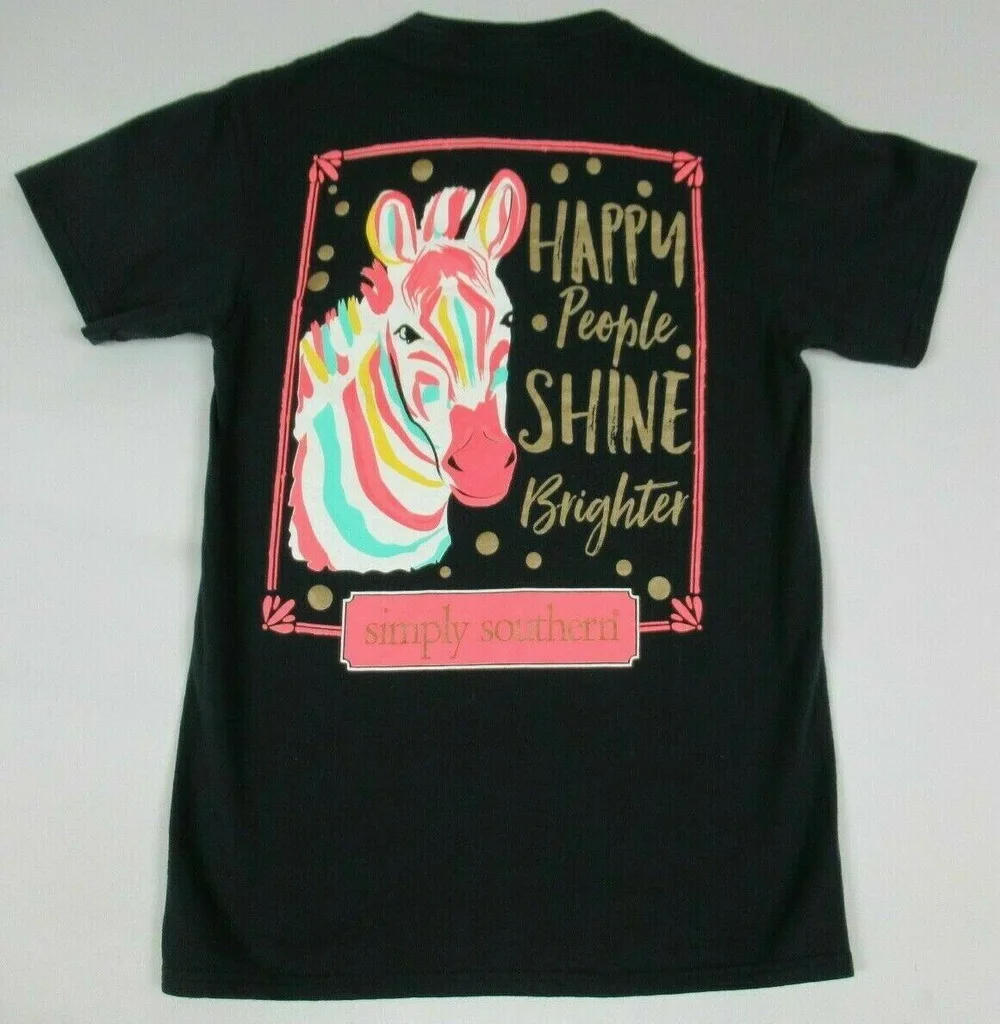 Просто Southern Happy People Shine Zebra темно-синяя маленькая Приталенная футболка a267.
