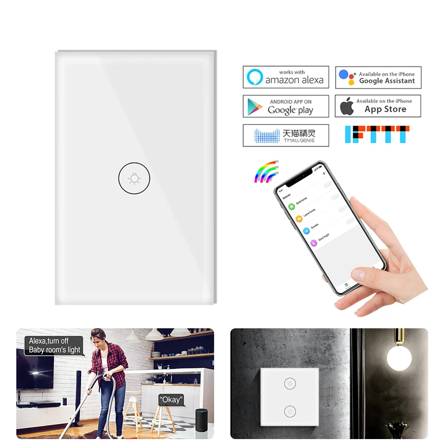Tuya умный WiFi переключатель Smart Life App Alexa Google Home дистанционный умный дом настенный сенсорный выключатель ЕС США 1 2 3 банды настенный выключатель света